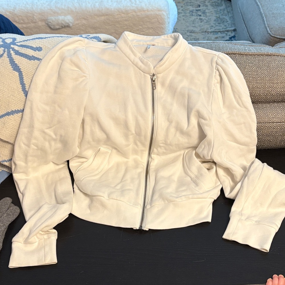 Free People White Bomber Jacket